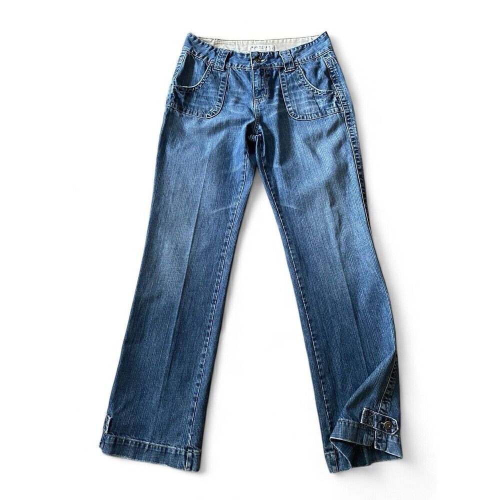 Maurices Medium Blue Wide Leg Flare Jeans with Hem Buckle